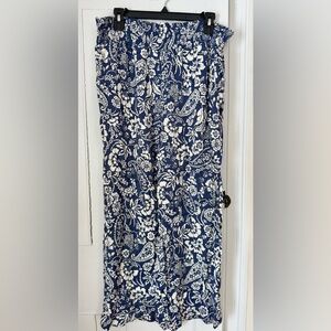 Maeve Anthropologie Navy and White Floral Pants Sz XL